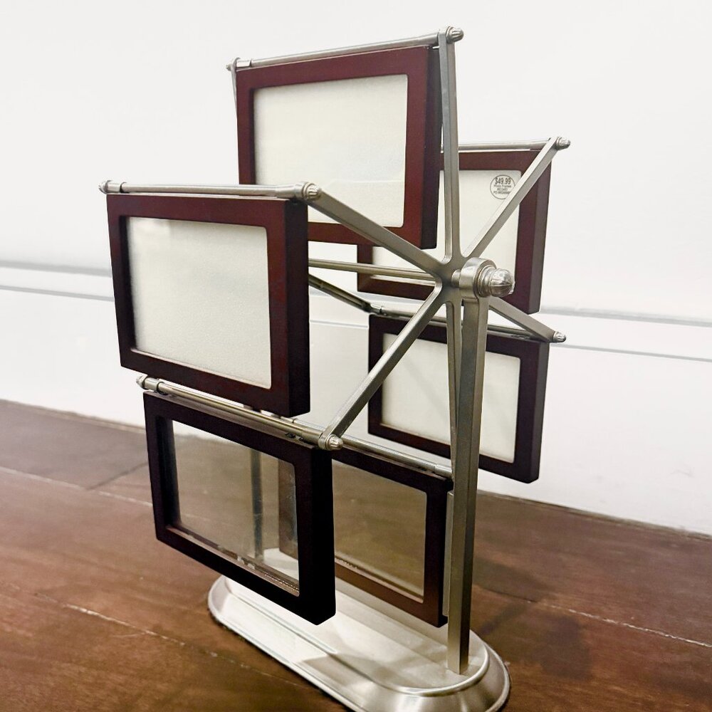 360 Rotating, Polished Wood-Framed Picture Carousel Stand